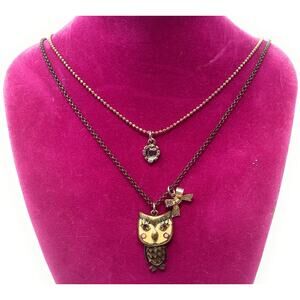 BETSEY JOHNSON Vintage Owl, Double Strand Crystal Bow Necklace